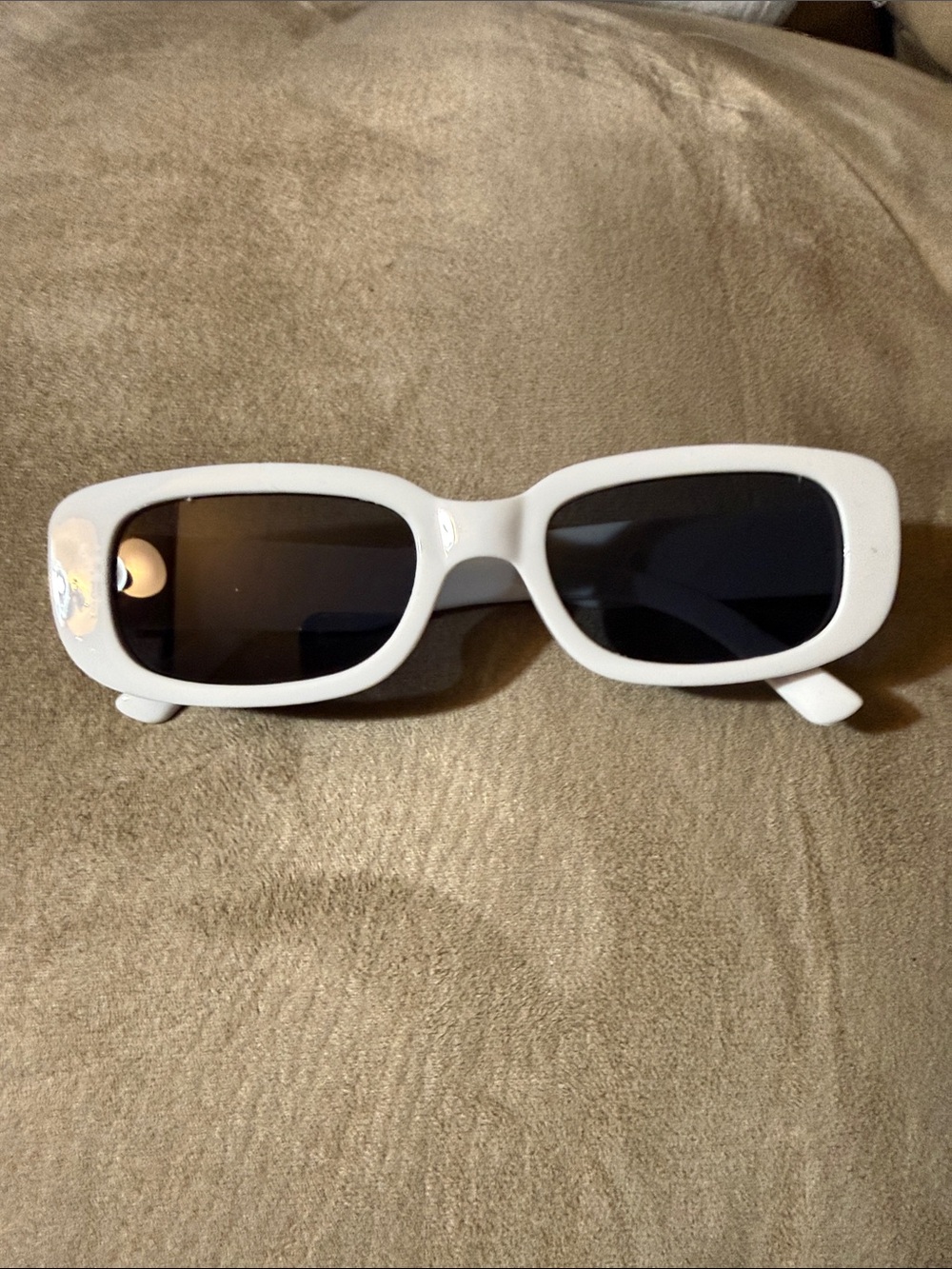 White Rectangular Sunglasses with Dark Lenses